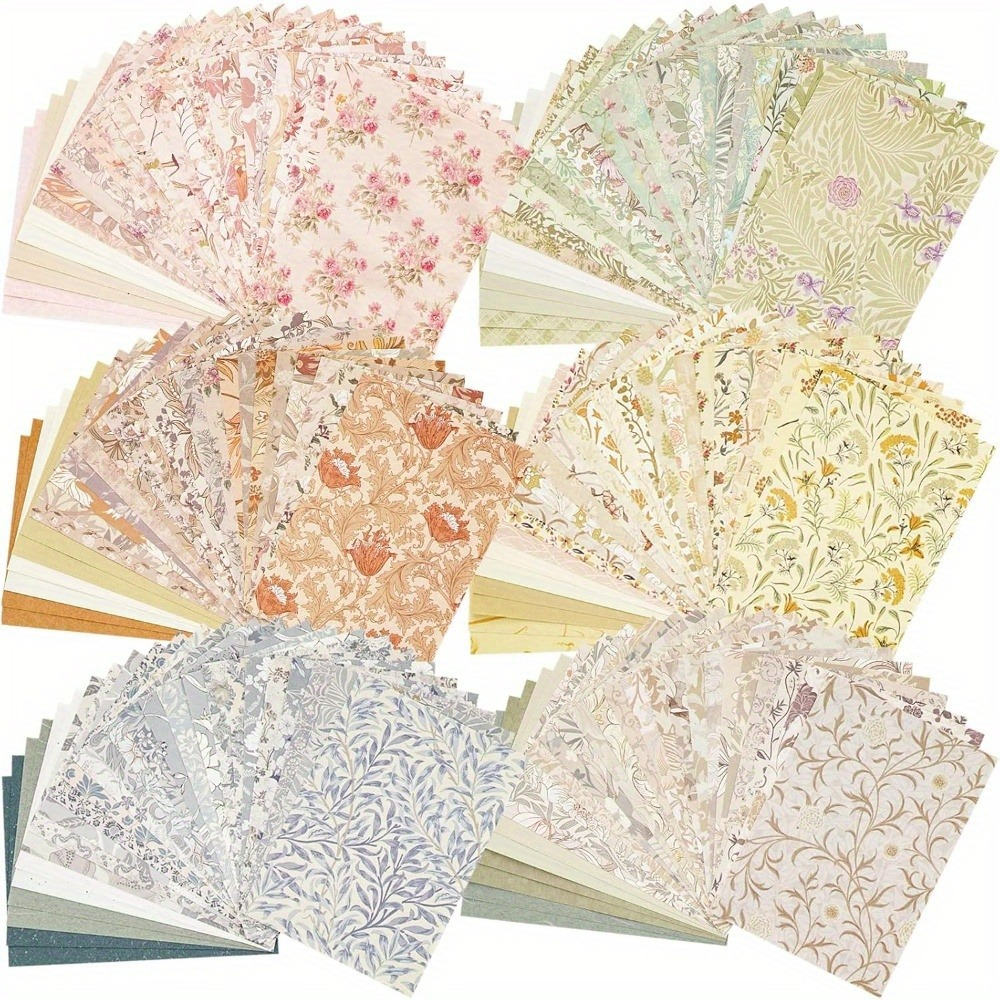 

240pcs Vintage Floral Paper & Textured Paper & Label Journaling Stickers Assorted Set - 6 Pack Mixed Special Paper For Scrapbooking Planner Journal Supplies Collage, Christmas Gifts, Diy Craft Kits