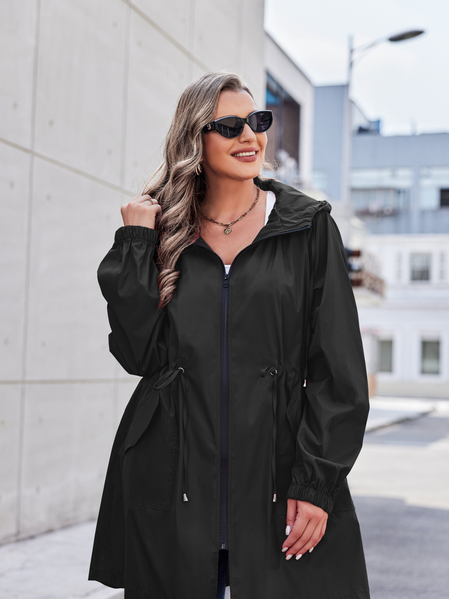 Black Plus Size Womens Rain Jacket With Hood Compre FREE Plus Size