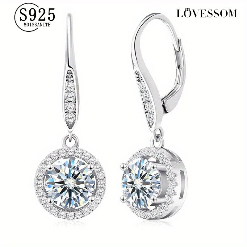 

A Pair Of 925 Silver Earrings With 1 Carat * 2 Mozambique Stones, Stylish, Luxurious, Suitable For , Banquets, Christmas, Halloween, Thanksgiving, Gift Box, About 3g