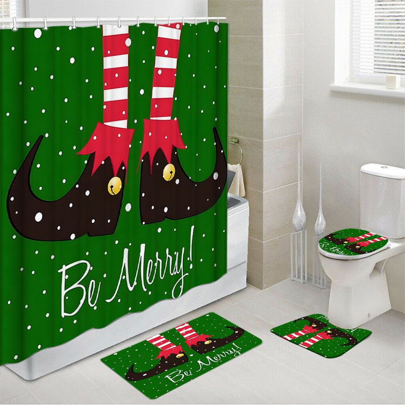 

Christmas Bathroom Set With Waterproof Polyester Bath Ensemble, 1/4 Piece Festive Decor With Non-slip Mats, Toilet Cover, And Water-resistant Home Accessory, Includes Hooks - Woven, Only Decorations