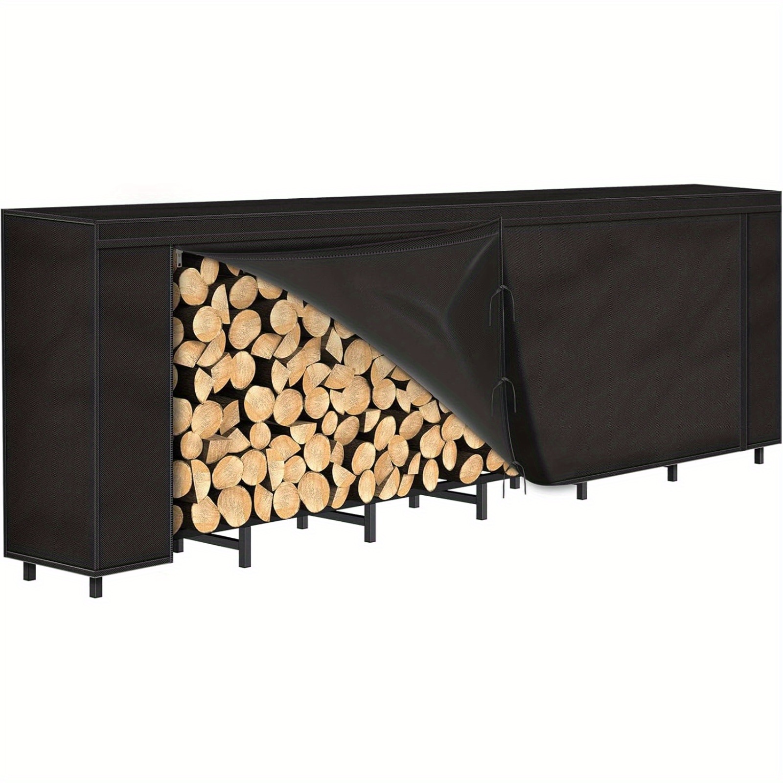 

8ft Firewood Rack With Cover, Heavy Duty Steel Construction, Weather Resistant, Adjustable Log Stand, Large Capacity, Waterproof For Wood Storage