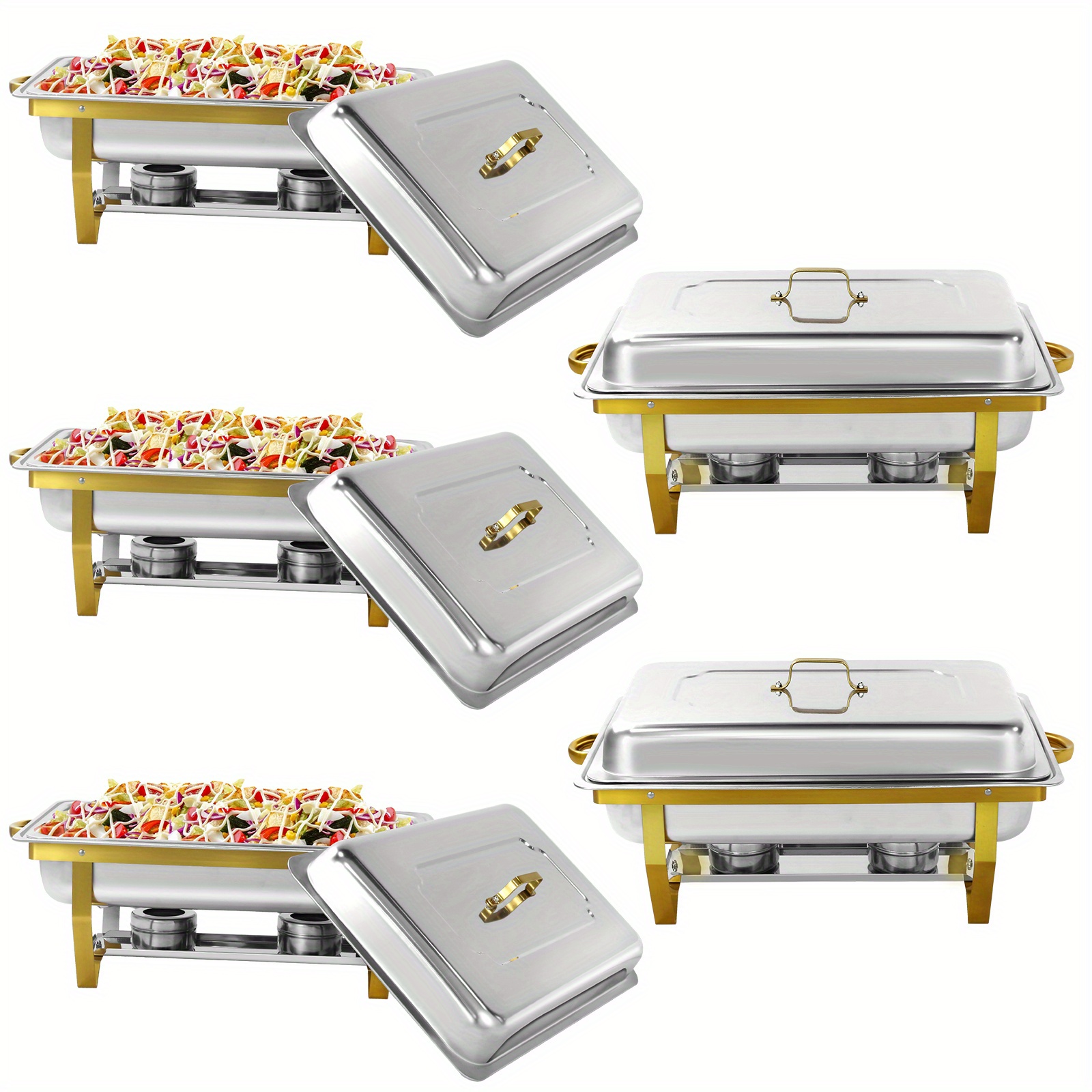 

5/7/9/10pcs 8qt Full Pan Chafing Dish Buffet Set, Chafing Dishes For Buffet, Chafers And Buffet Warmers Sets For Birthday, Wedding, Rolled- Design With Golden And Silver