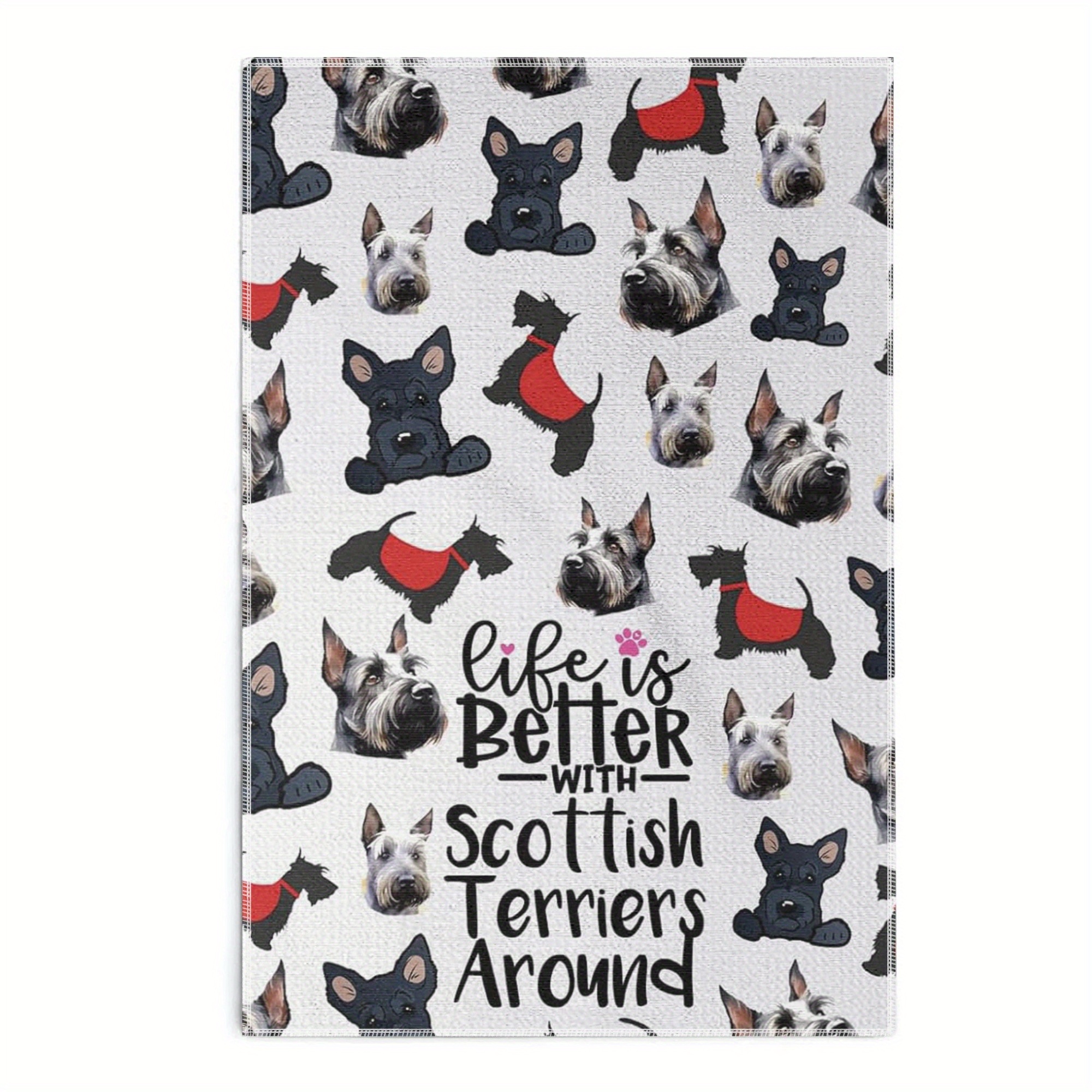 

Scottish Polyester Kitchen Towels - 1pc 18x26 Inch Lightweight Hand Wash Dish Cloths, Modern Cartoon Themed Woven Dish Towels, Absorbent Quick- Decor Rag For Counter Cleaning