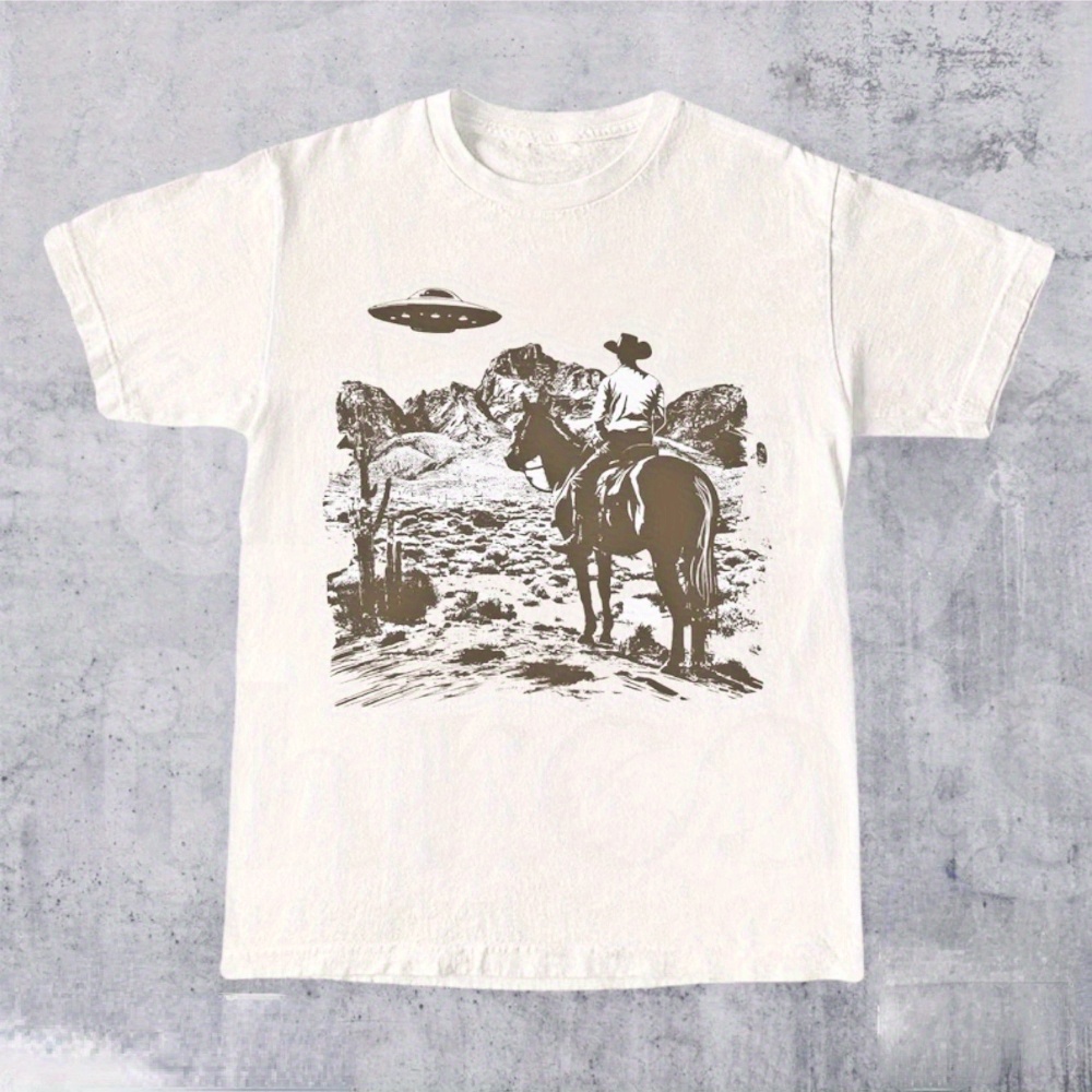 

retro Western Ufo T-shirt - Men' Cotton Rodeo Graphic Tee