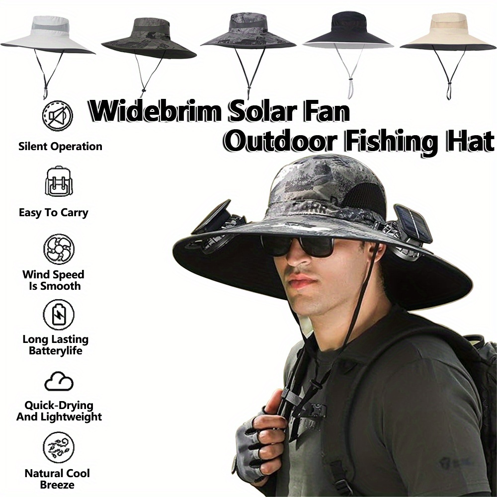 

Wide Brim Solar Fan Outdoor Fishing Hat Solar & Usb Powered Summer Uv Protection Outdoor Fishing Hats Upf 50