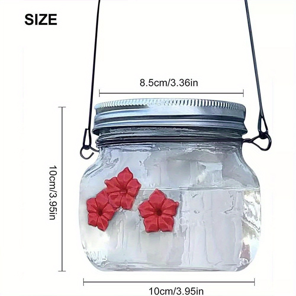 TEMU 1pc - Clear Mason Jar With Floral Accents, Pe Material, Outdoor Garden Bird , Bird Feeder, Hanging Decoration, Without Battery