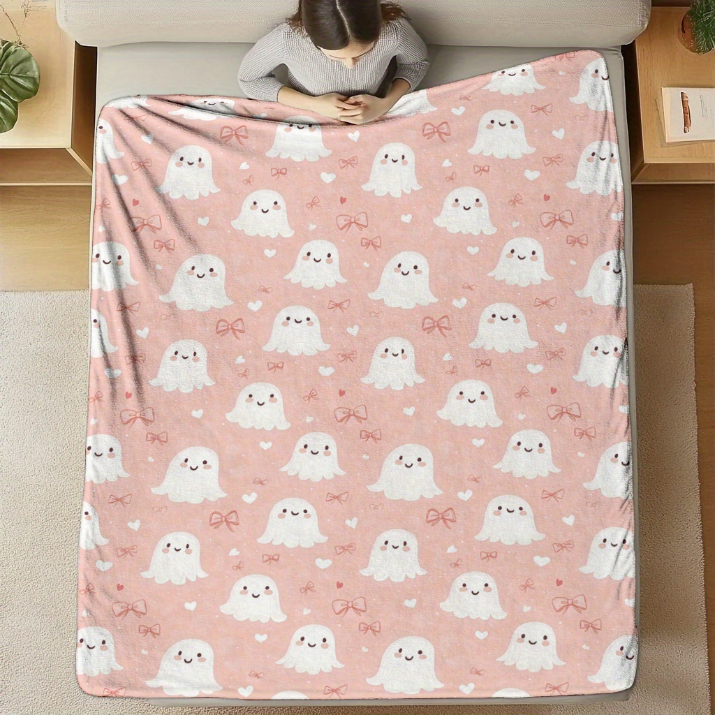 Halloween-Decke Mit Geister-Motiv – Flanelldecke 152,4 X 127,7 Cm, Schwarz-weiß, Weich & Waschbar