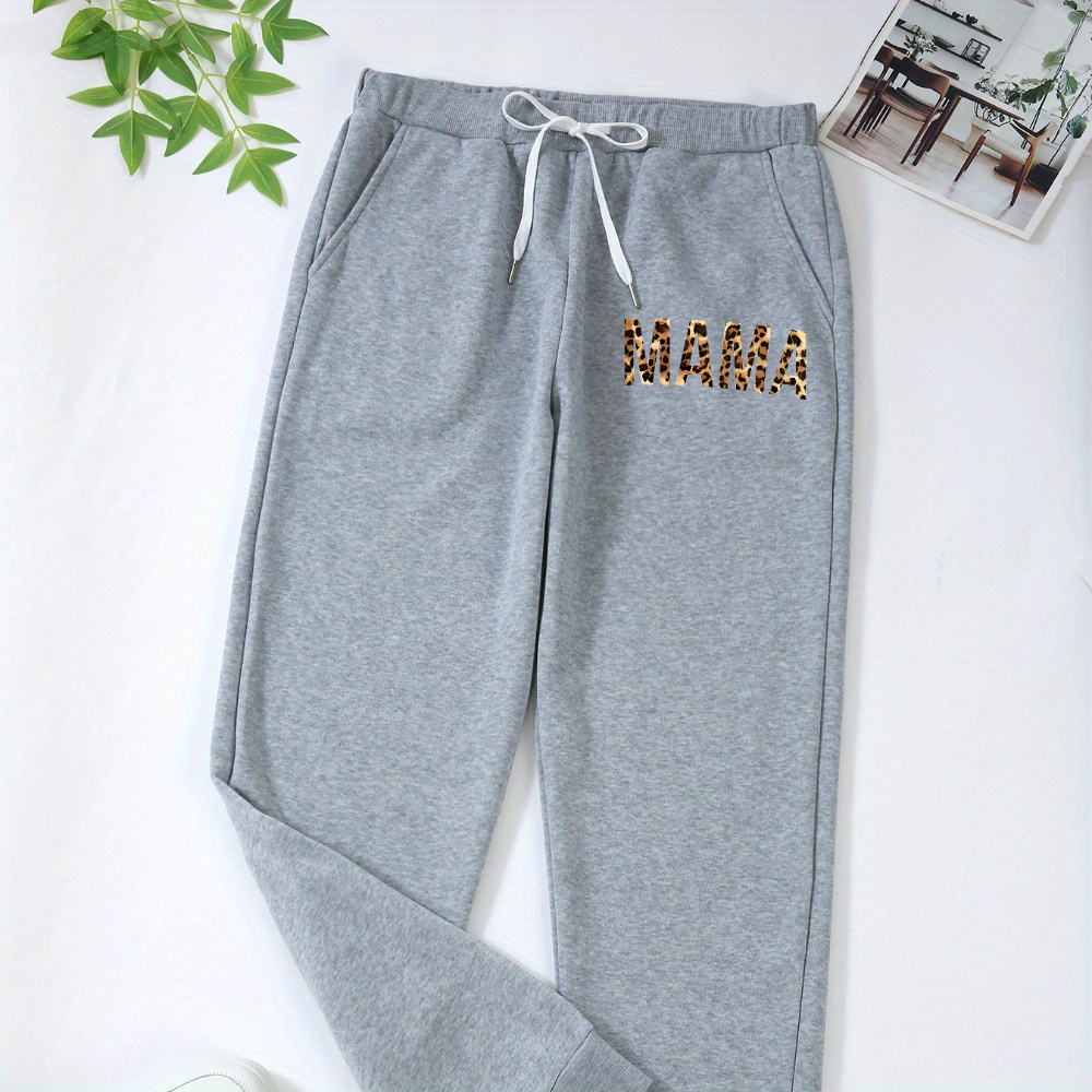 

Mama Printed Sweatpants For Women - Waist With Drawstring, Machine Washable, Knit Fabric, Polyester, Casual Sports Pants For All