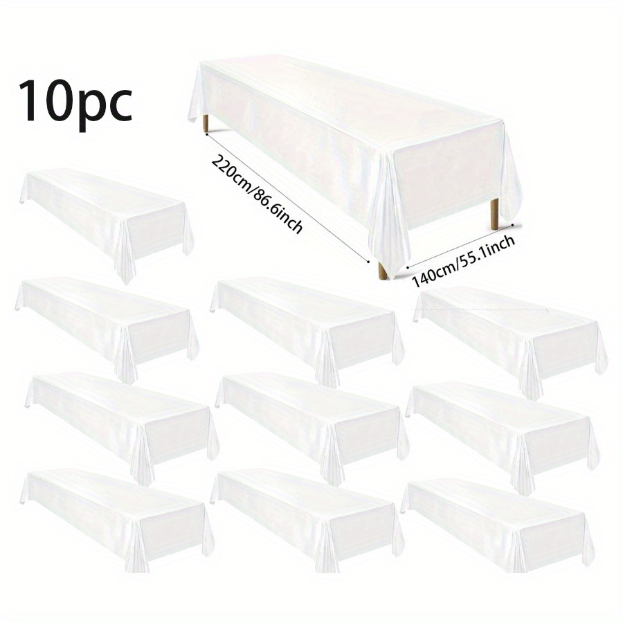 E-shop 10 Stück weiße Tischdecken, rechteckige Tischdecken 140x220cm, aus knitterfreiem, waschbarem Polyester, geeignet für Partys, Hochzeitsbankette,