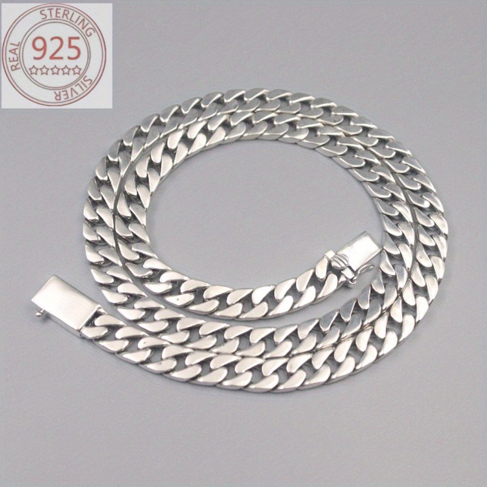 TEMU Collier Chaîne Cubaine Tendance en Argent 925, Largeur 8mm, Hypoallergénique, Longueur 55cm, Poids 90-91G, Convient aux Hommes de Plus de 15 Ans