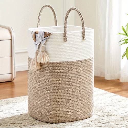 jumbo size cotton material laundry basket woven cotton rope laundry basket 40 60l 80l 100l multifunctional storage for dirty clothes and blankets in the bathroom and living room laundry storage baskets bins containers shelf baskets