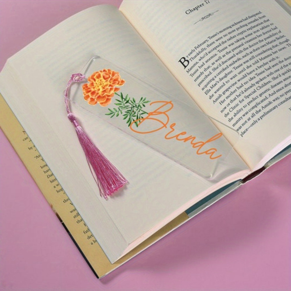 

Personalized Flower Acrylic Bookmark With Tassel - Elegant Floral Page Marker For Women | Perfect Gift For