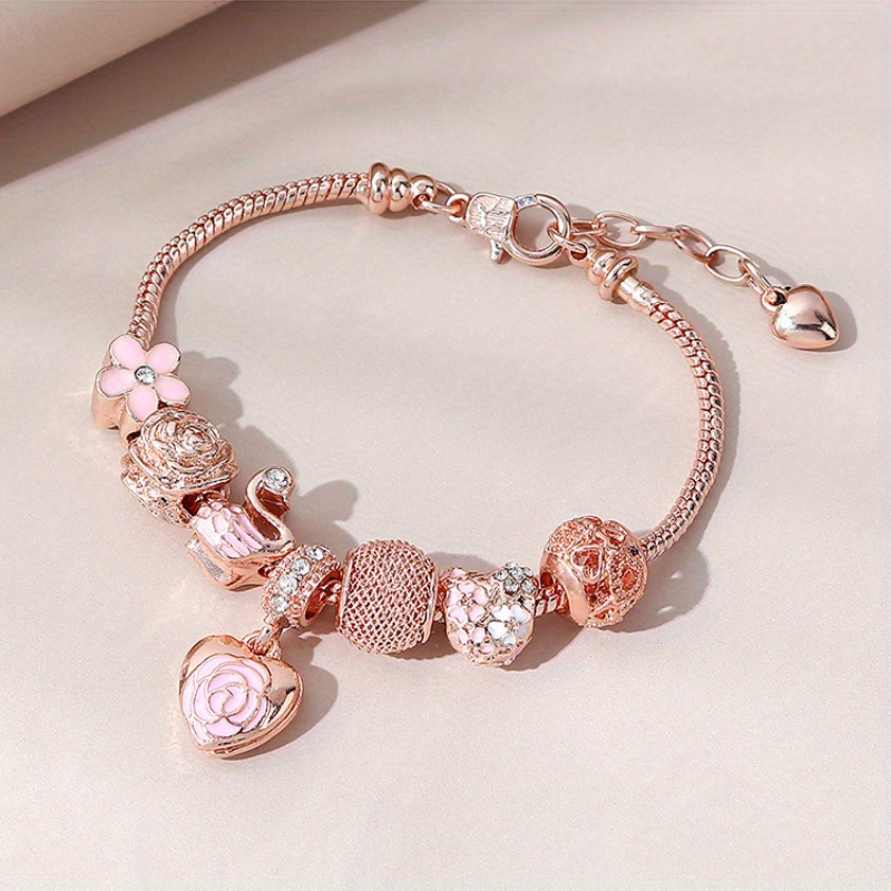 

Drip Oil Rose Peach Heart Bead Bracelet Fashion Oil Swan Lantern Bead Bracelet