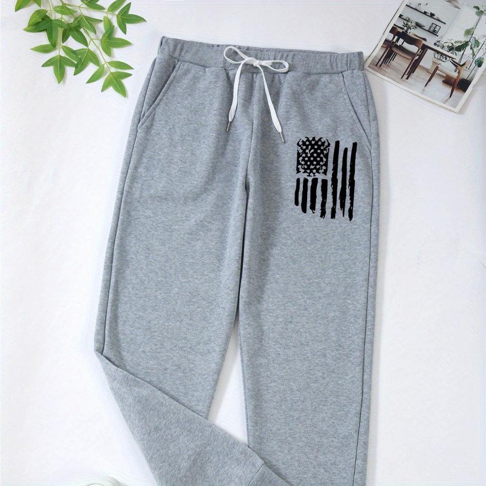 

Women's Plus Size Casual Joggers, Waist With Drawstring, Machine Washable, Random Print, Knit Fabric, Polyester, For Sports And Outfits