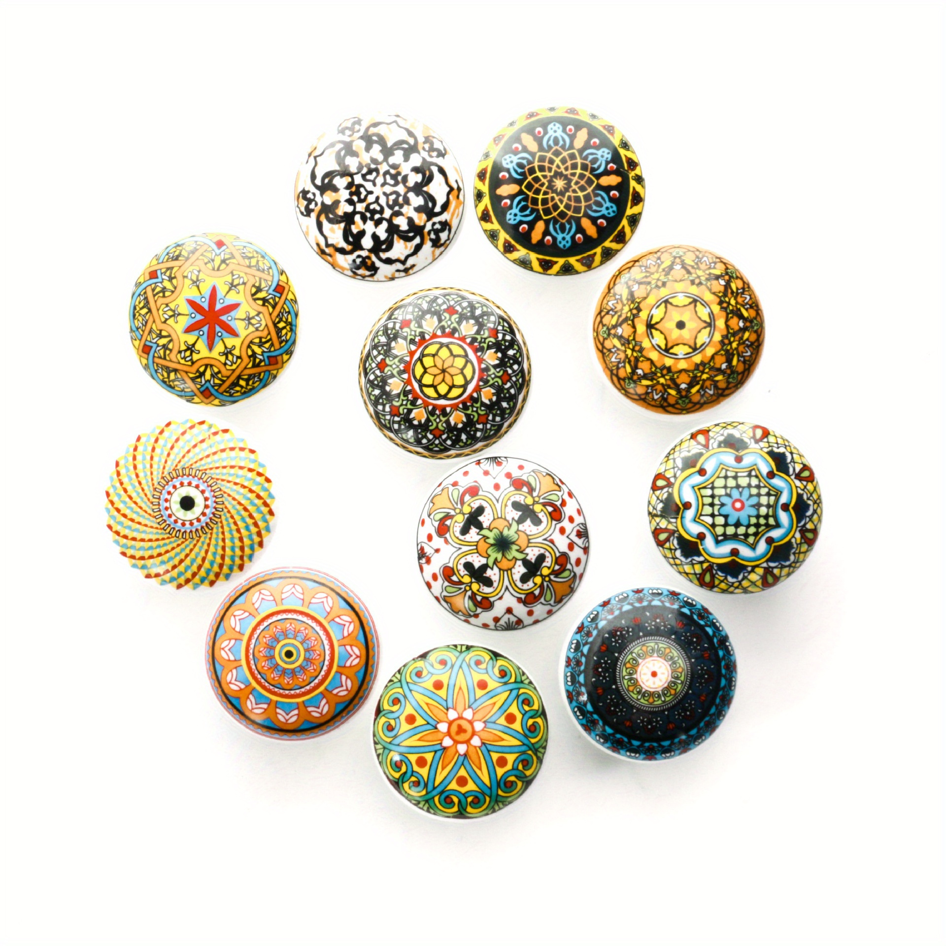 

10pcs Bohemian Ceramic Knobs, Round Decorative Drawer Pulls For Cabinets, Antique , Versatile Modern Home Decor With Screws Included