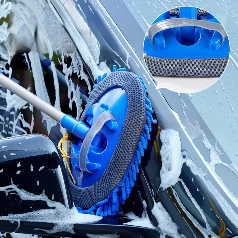 1pc Car Wash Mop With Retractable Long ; Adjustable Length Fits Different Vehicle Models. Features A Soft, Scratch-free Chenille Mitt For Cleaning Without Dead , Easily Car Washing Troubles.an Gift