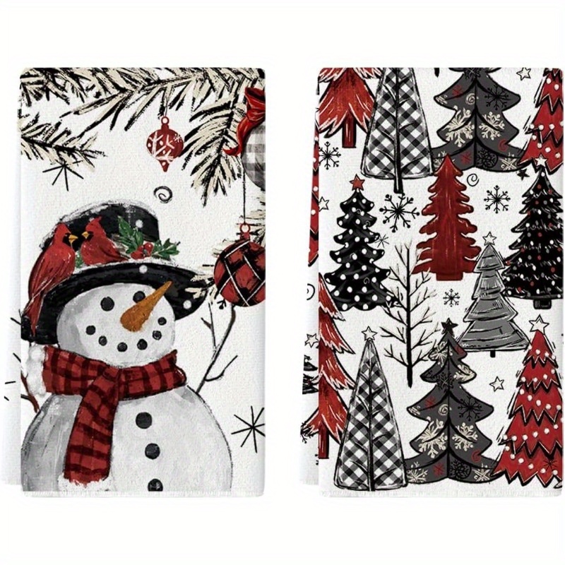 

Merry Christmas 2pcs Kitchen Towel Set - Snowman & , Polyester, Machine Washable - Holiday Decor