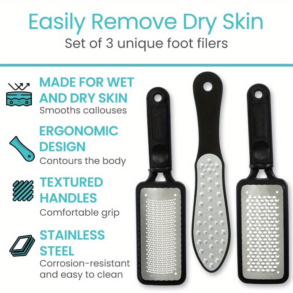 

3 Packs File, Feet Scraper For Dead Skin, Heel Grater, Callus Remover Scrubber Tool, For Heels, Stainless Steel Pedicure For , Use On Wet Or Dry Skin