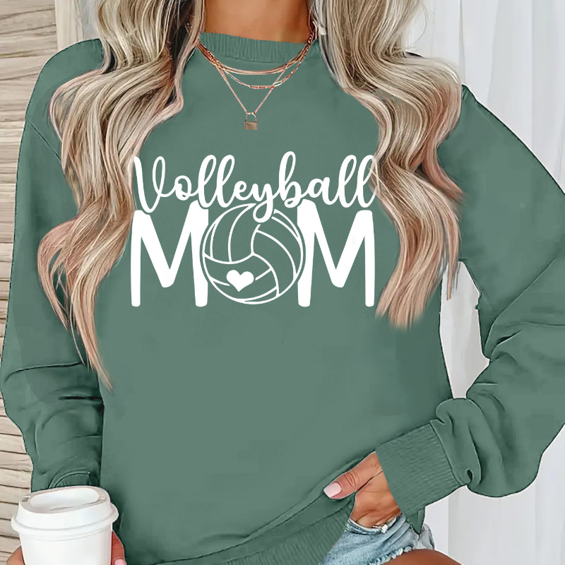 

Women's Volleyball Mom Sweatshirt, Casual Crew Neck Polyester Knit Fabric, Alphabet Pattern, 250g/m², Spring/fall Season Clothing