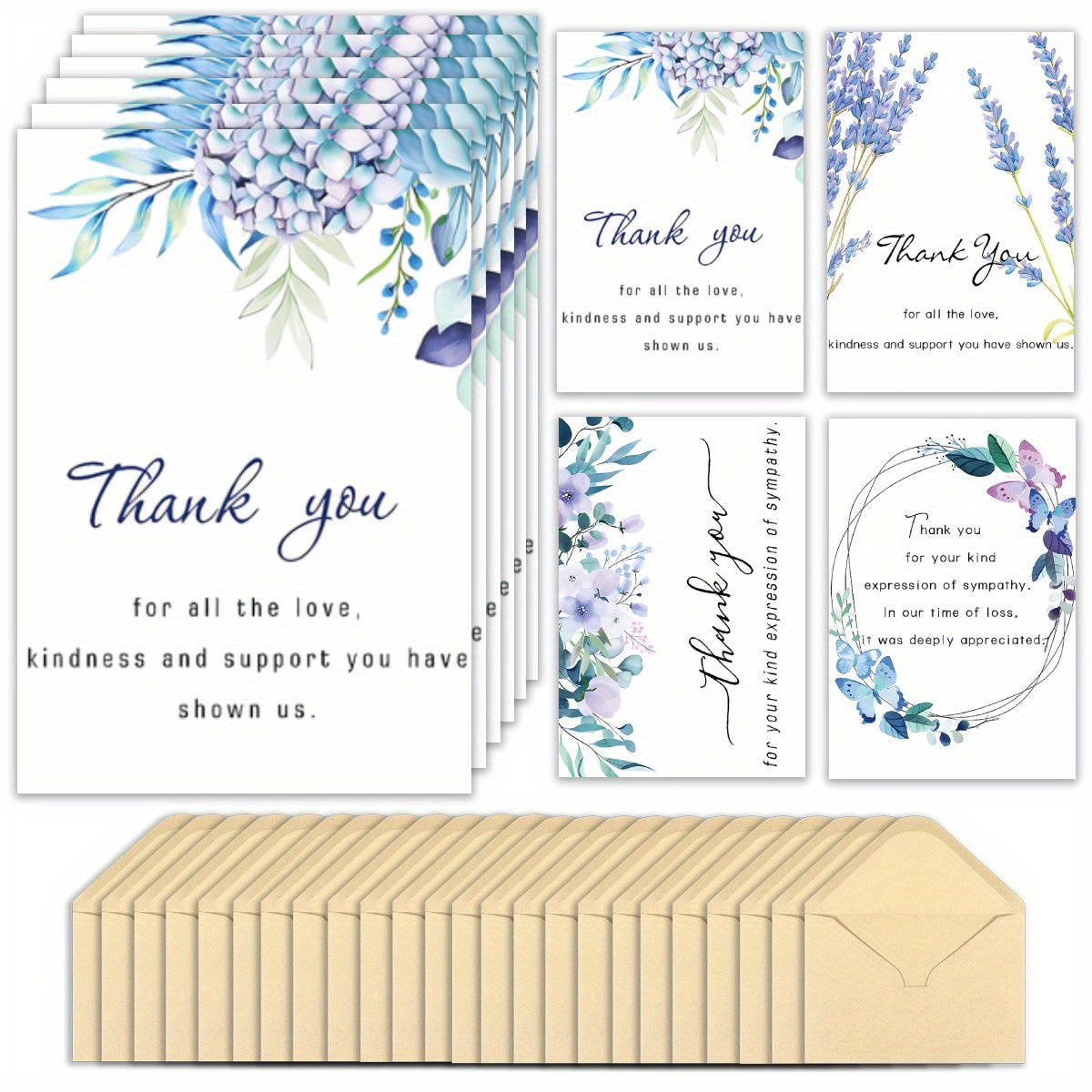 

24pcs Floral Greeting Card Set With Envelopes - Blank Thank You, Condolence & Cards For - Halloween, Christmas, Thanksgiving