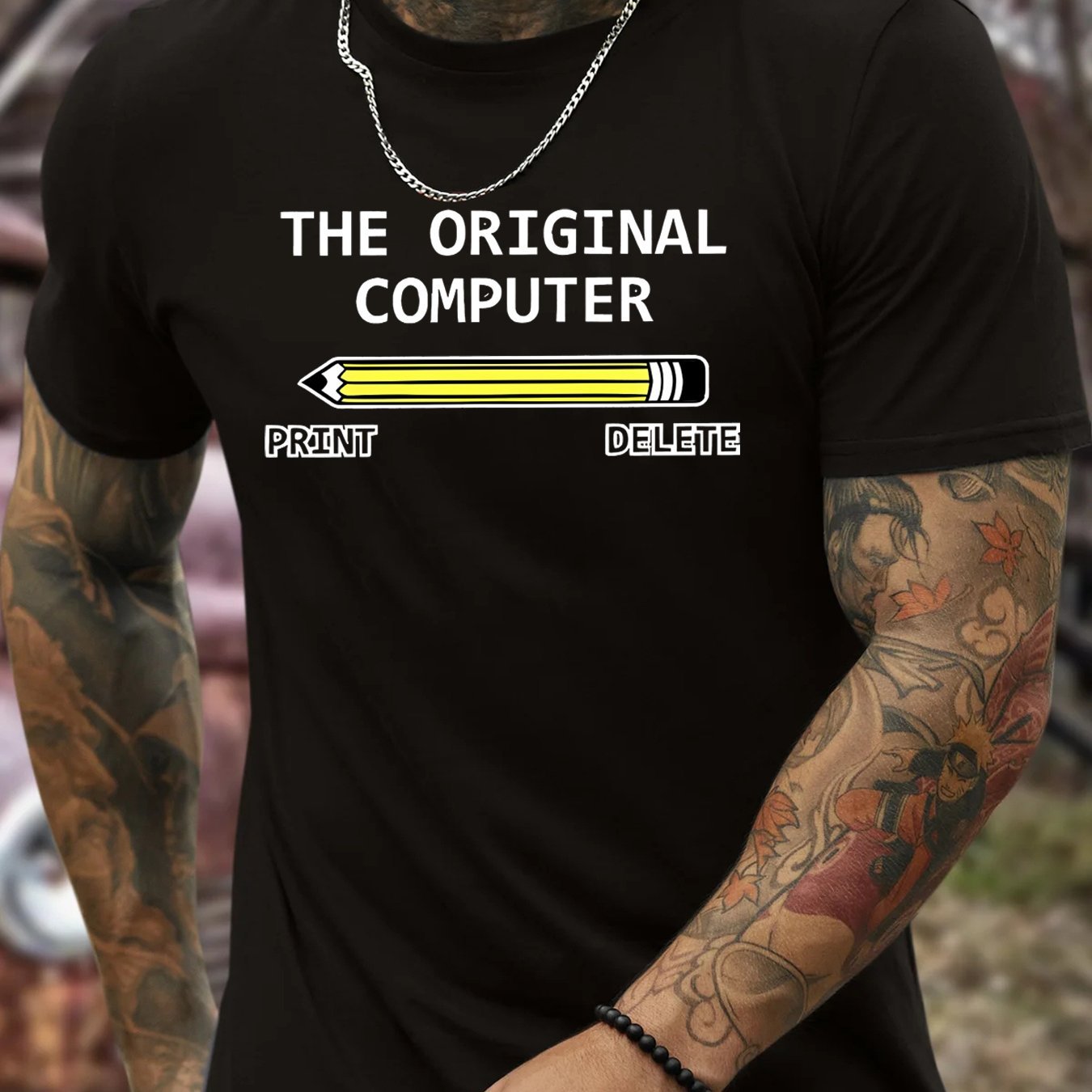 

Pencil And Original Computer Alphabet Graphic Printed Men's Creative Top, Casual Short-sleeved Crewneck T-shirt, Summer Outdoor Men's Wear