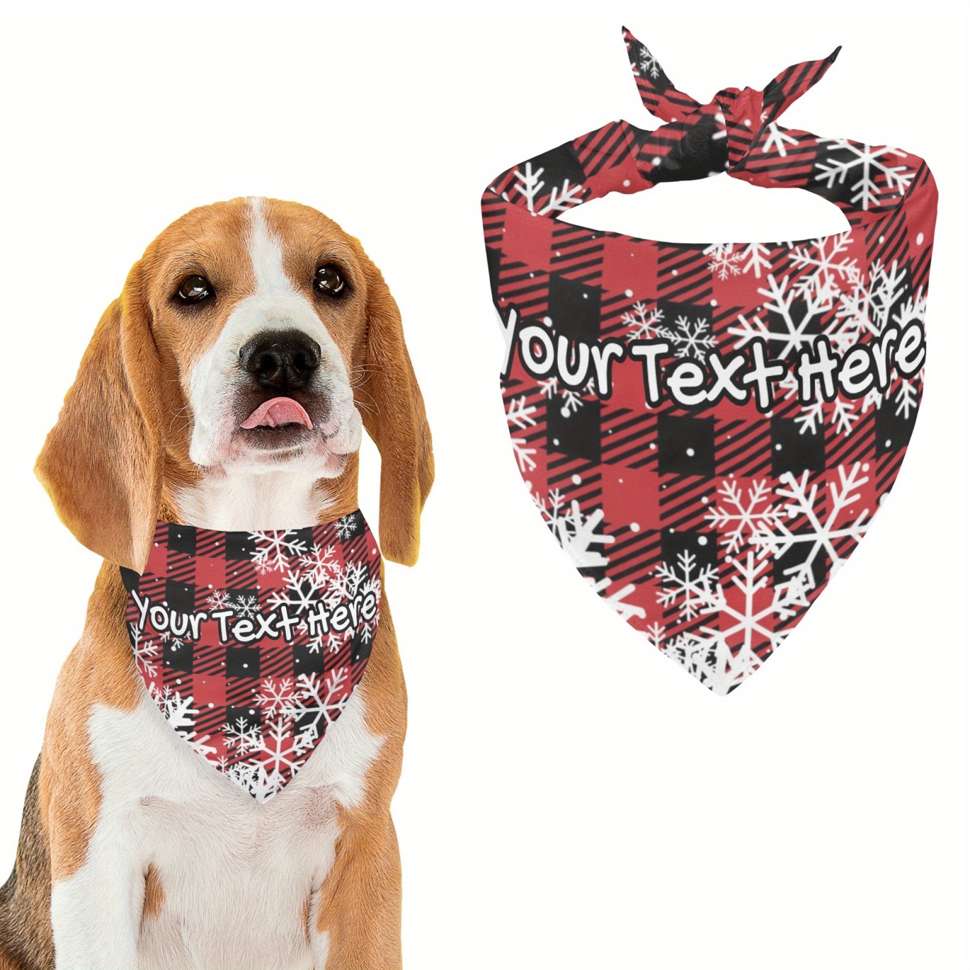 

Customizable Pet Bandana Scarf For Christmas, Festive Plaid Dog Bandana With Personalized Text, Knit Fabric, Polyester & Spandex, Ties For Small To Large Breeds, Holiday Party Accessory