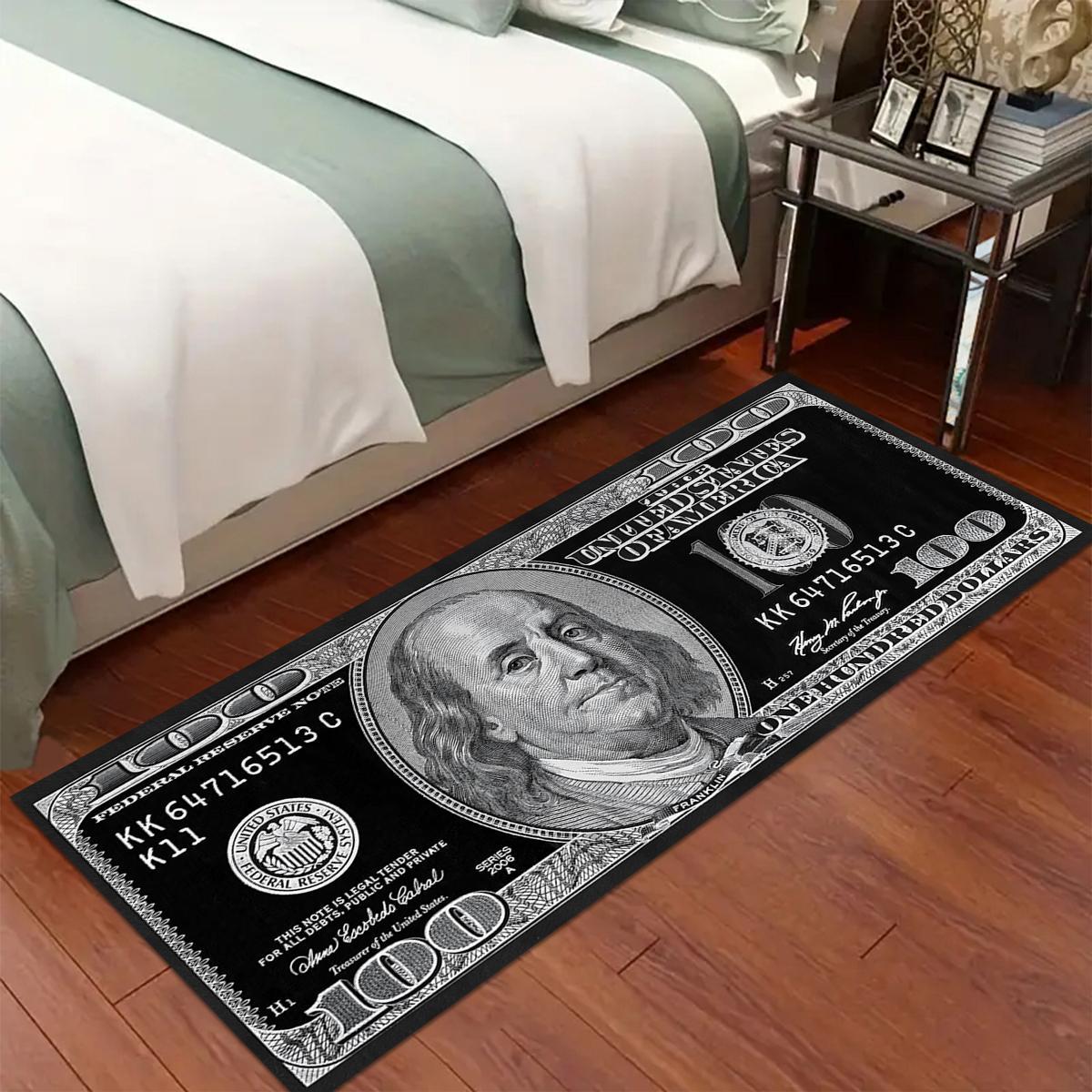 

1pc, Dollar Print, Long Area Rug, 4.3mm , 1100gsm, , Machine Washable, Non-slip, Polyester, For Bedroom, Living Room, Kitchen, Office, Restroom, Closet, Home Decor, Vintage