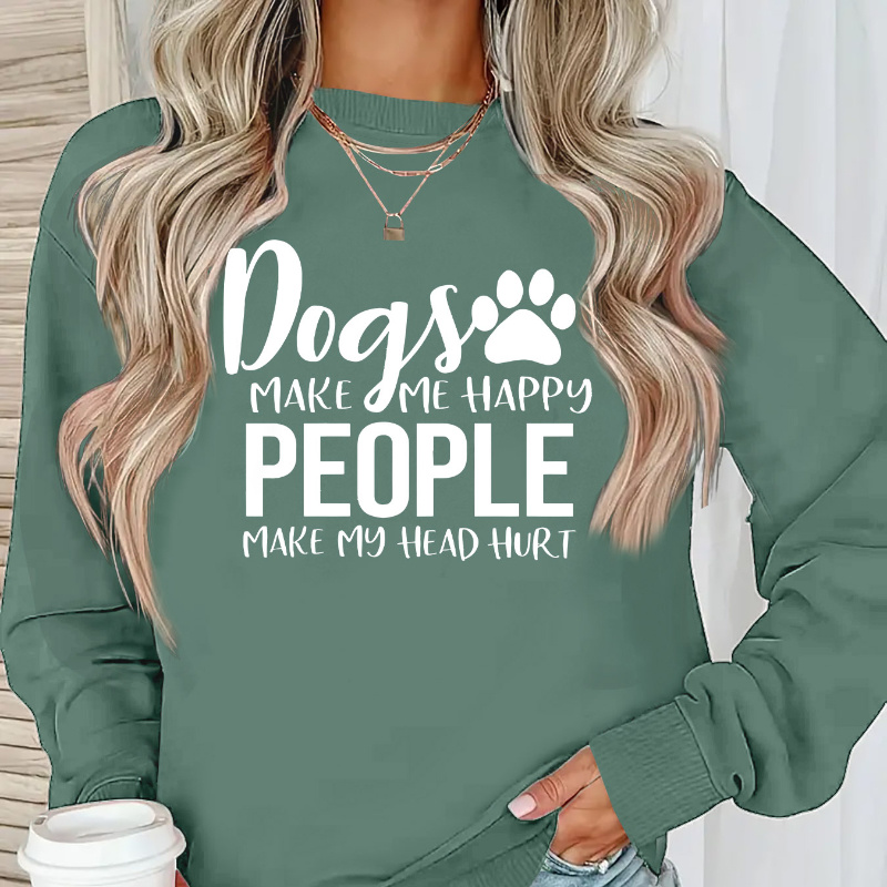 

Dog Lovers Sweatshirt - Casual Polyester Crewneck Long Sleeve Hoodie With "dogs Make My Head Hurt" Letter Print, Knit Fabric, Spring/fall Collection