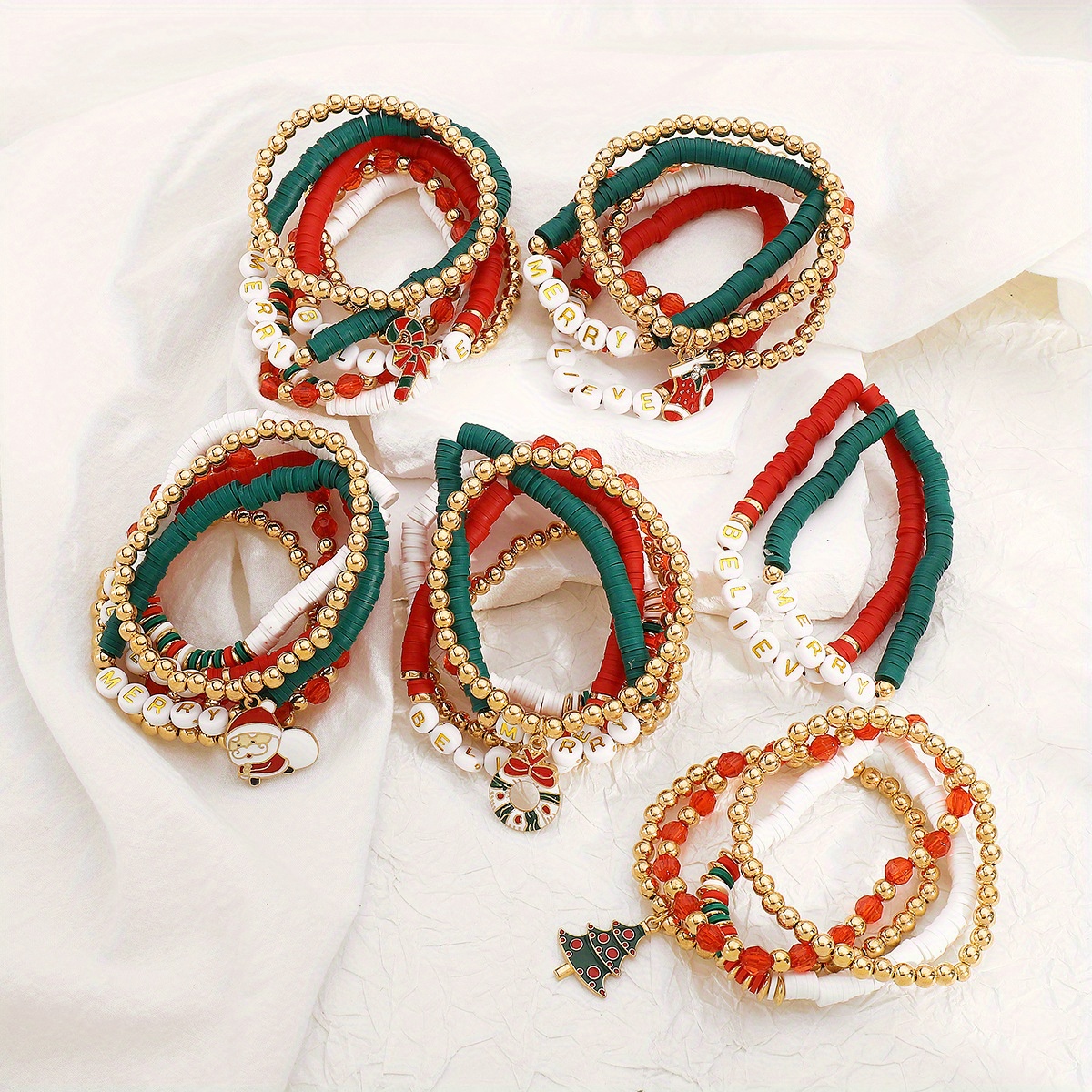 

5sets ( 30pcs) Christmas Bracelets, Bracelets, Charm Bracelets Jewelry For Women , For New &