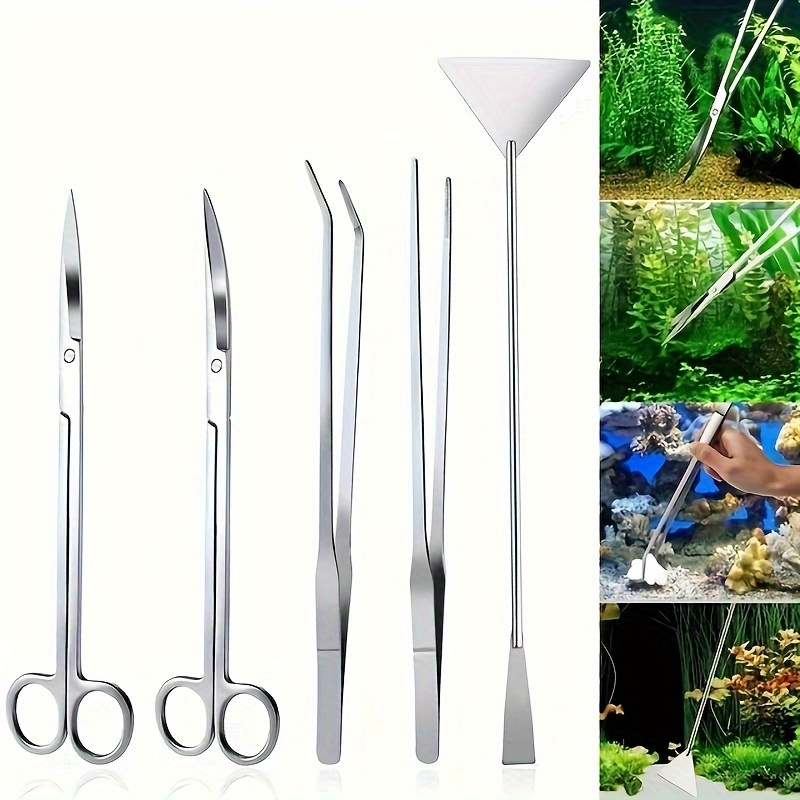 

Premium Stainless Steel Aquarium Cleaning Kit - Includes Scissors, Tweezers & Plant Trimmer With Storage Holder - Fish Maintenance Tools