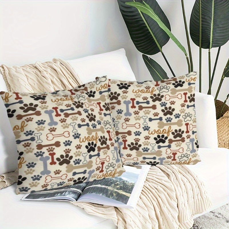 

2pcs Set Dog Pattern Throw Pillow Covers, 18x18 Inches - For Sofa, Bedroom, Office Decor - Polyester With Zip Closure