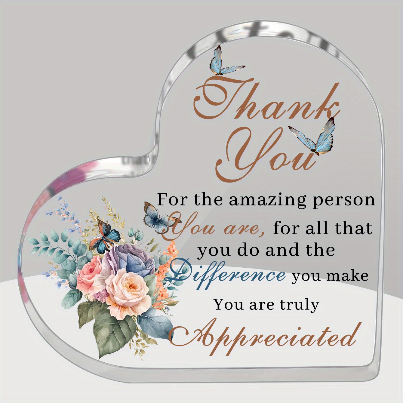 

1pc Acrylic Heart Plaque Thank You Appreciation Gift With Floral And - Meaningful Creative Present For Special