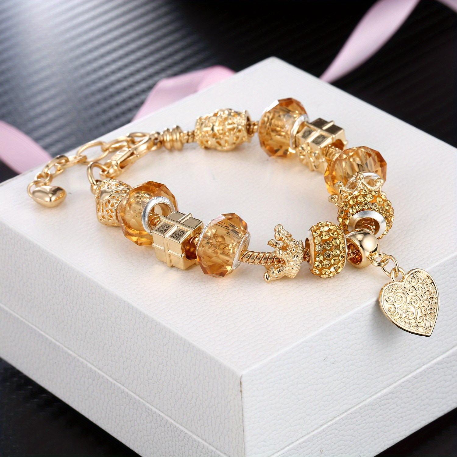 

Temperament Color Preserving Gold-plated Ball Bracelet Diy Alloy Heart-shaped Bead Bracelet