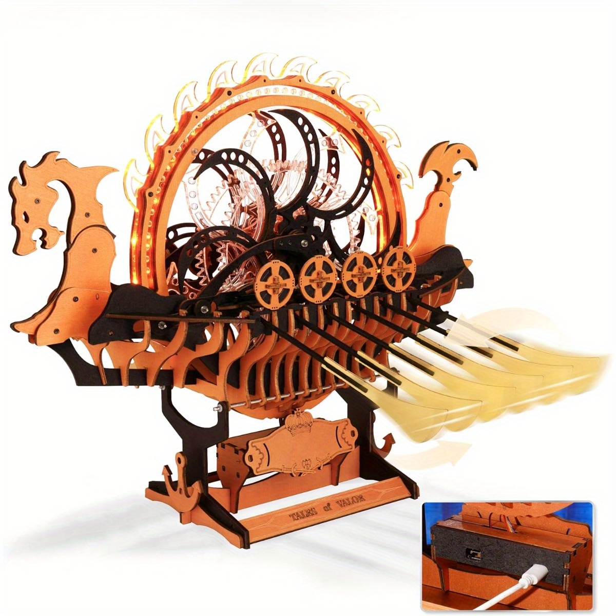 

Robotime 3d Puzzle Wooden Wooden Viking Model Ship Viking Mechanical Birthday Gift Graduation Gift With Motor Led Light