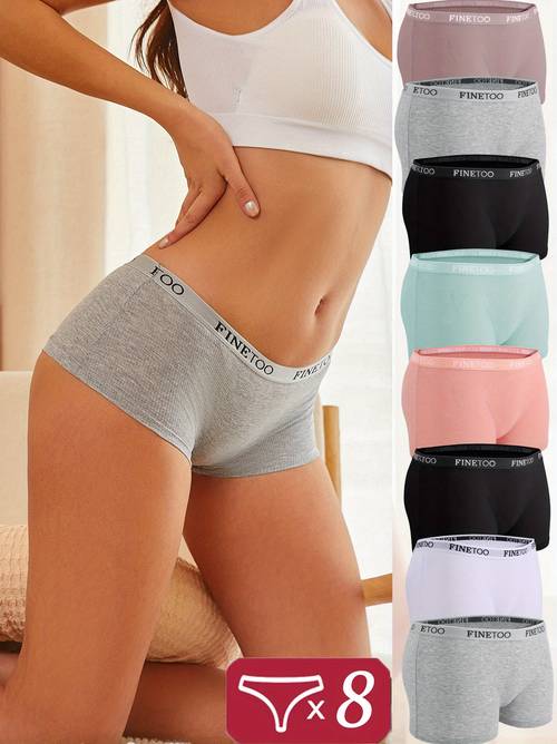 8pcs women pure boxer panties soft and comfortable briefs solid color traceless lingerie