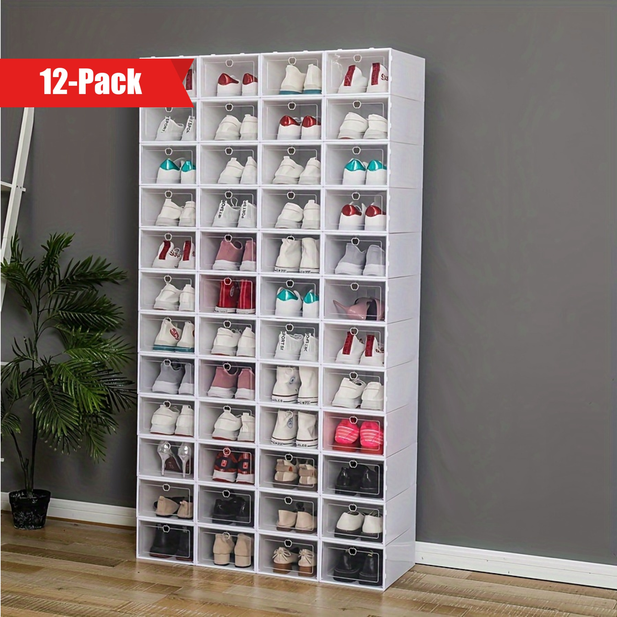 

12 Plastic Shoe - , , Stackable - Dustproof Shoe Rack For Use Buy Six, Get 6 Free