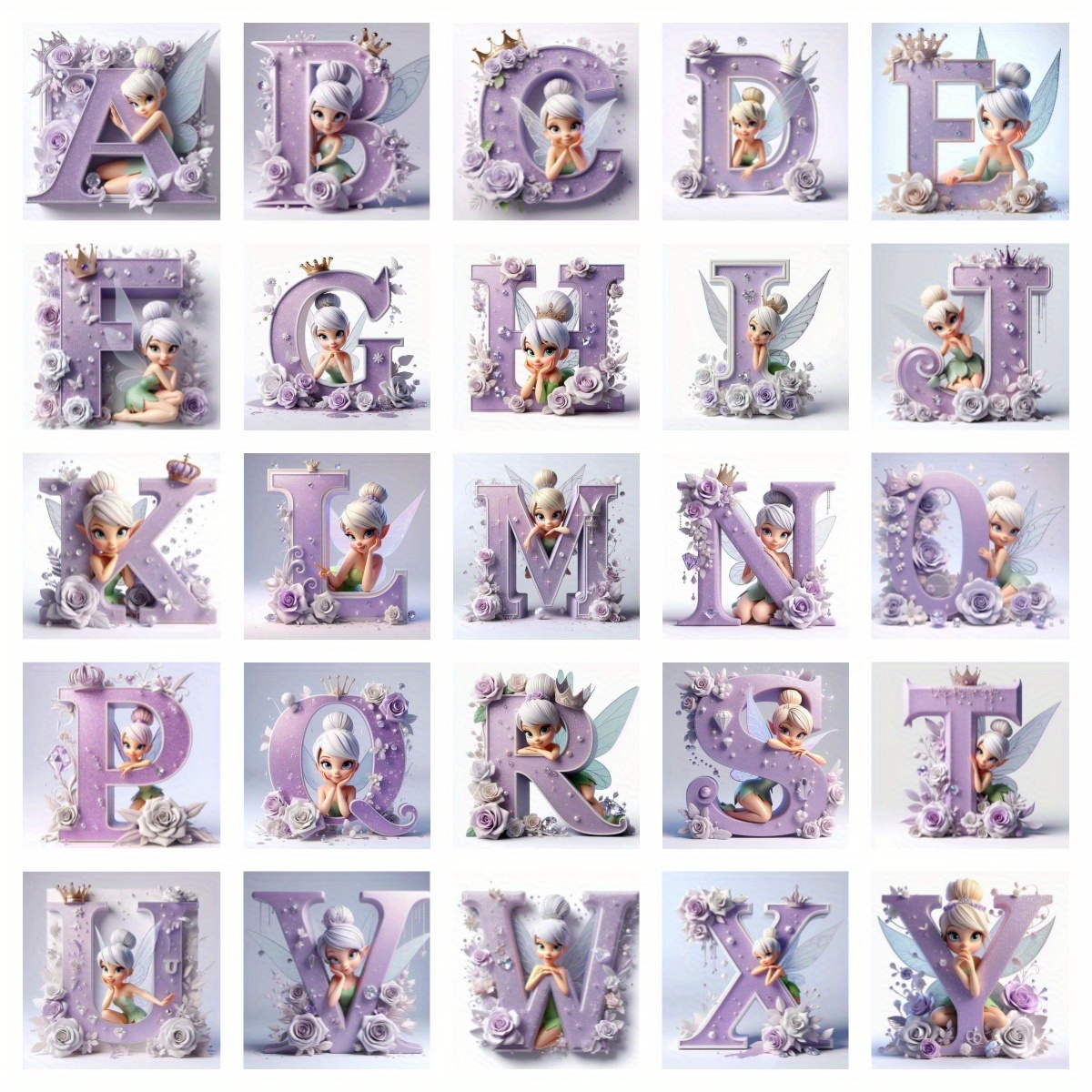 

5d Diy Diamond Painting Kit - Alphabet Fairy Series, Drill Embroidery Mosaic Art, Canvas Craft For Home Wall Decor, Anime-themed Handmade Set, Unique Holiday Gift, Art Cards,