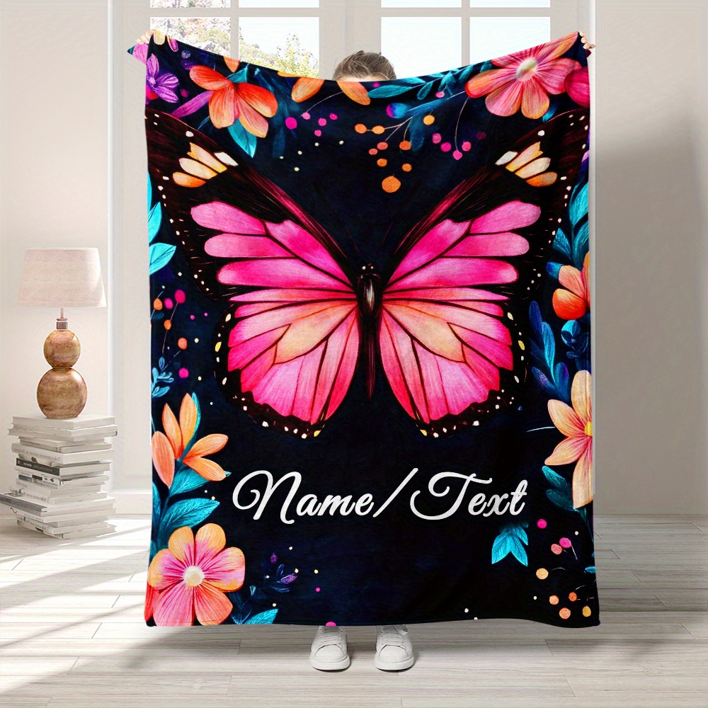 

Custom Name Butterfly Floral Fleece Blanket - Personalized Lightweight Flannel Throw For Sofa, Bed, Travel - Soft, Warm, No Feathers, 100% Polyester, Ideal For Party Favors, Christmas, Easter,