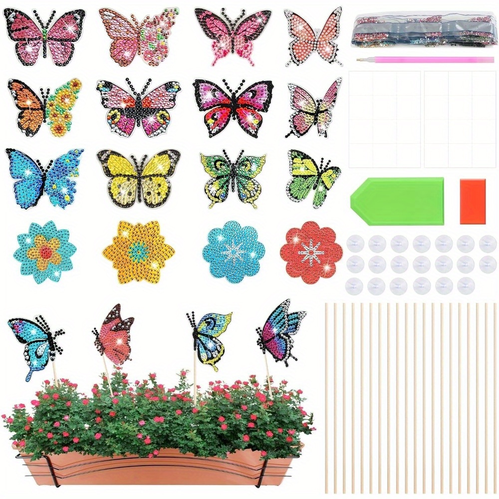 

20pcs Set, Garden Decoration Accessories, Contains 16 Butterflies And Decoration For Desktop Pot Plant Decoration, Diy Craft Kits, Christmas Crafts, Home Decor, Christmas Gifts