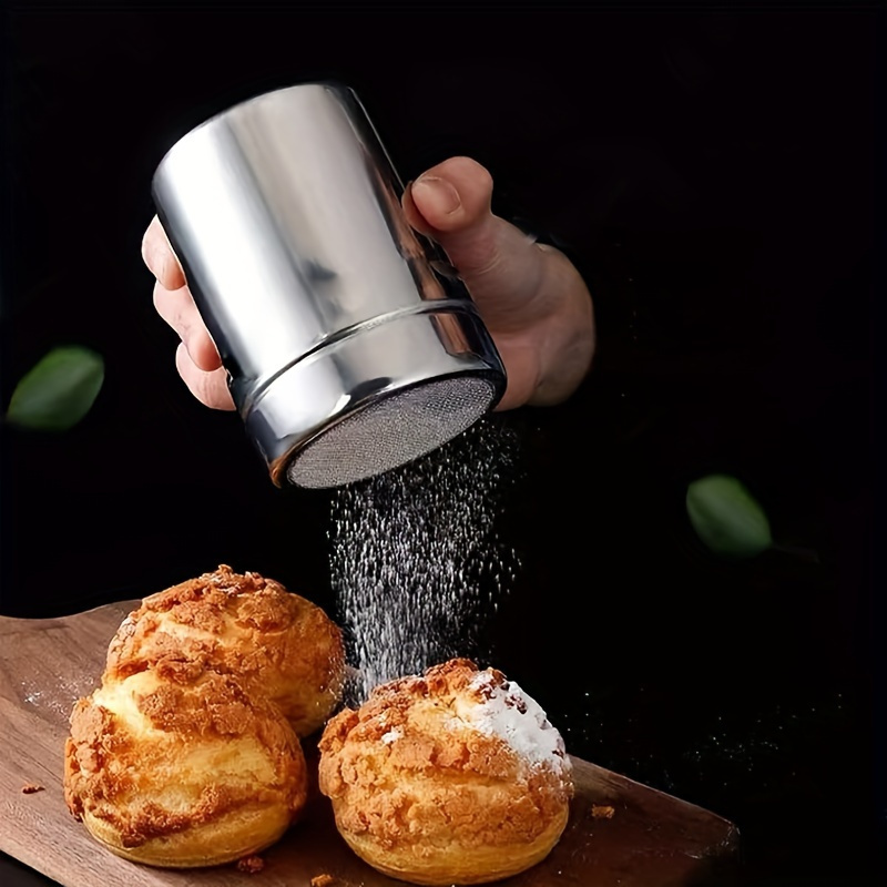 E-shop Edelstahl Puderstreuer - Multifunktionales Siebnetz für Zucker & , Backpuder-Werkzeug mit Deckel für Gebäck & Bäckerei