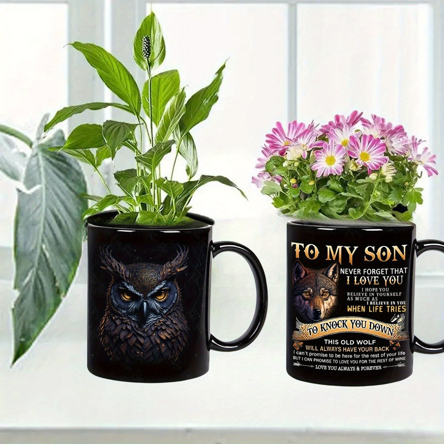 

1pc Mug - Double- Printed Cat , , Decorative Desktop Container For Small Plants, For Halloween & Christmas Gifts