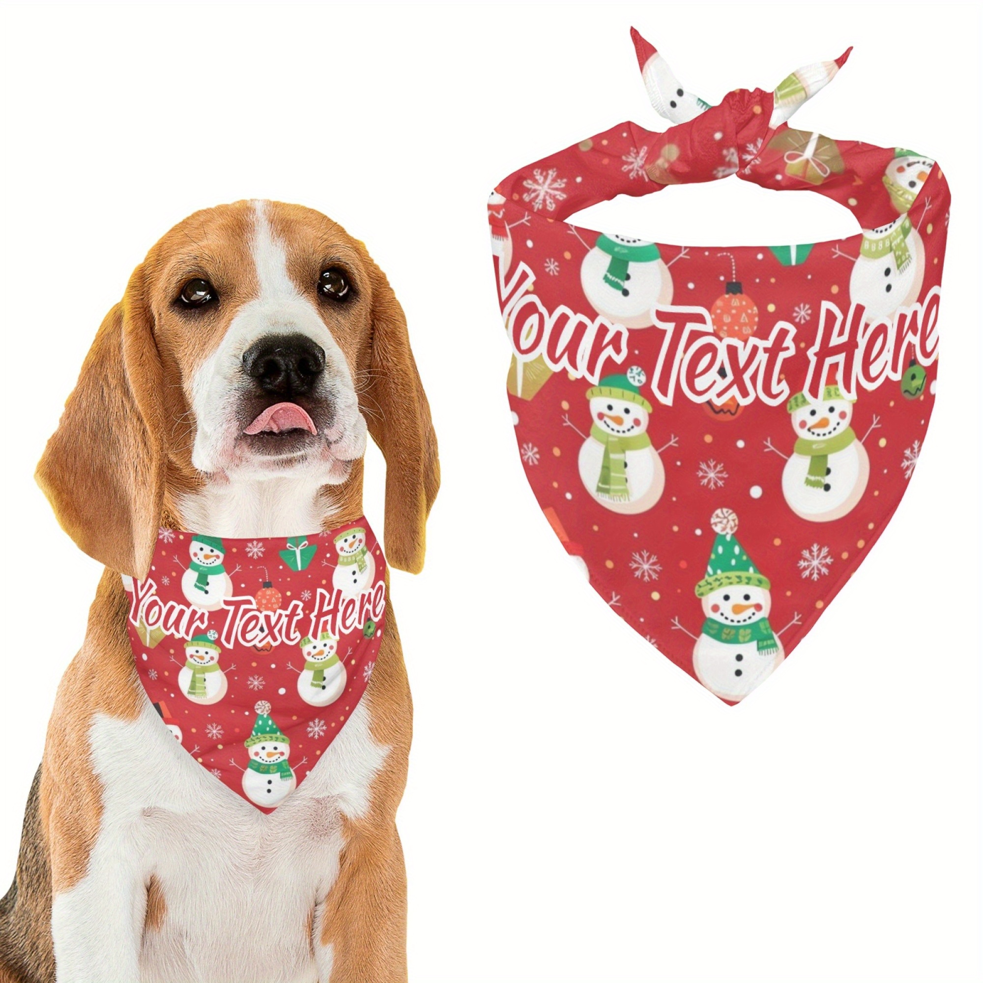 

Customized Text Pet Scarf, Pet Christmas Saliva Towel, Christmas Snowman Graphic Dog Scarf, Holiday Supplies