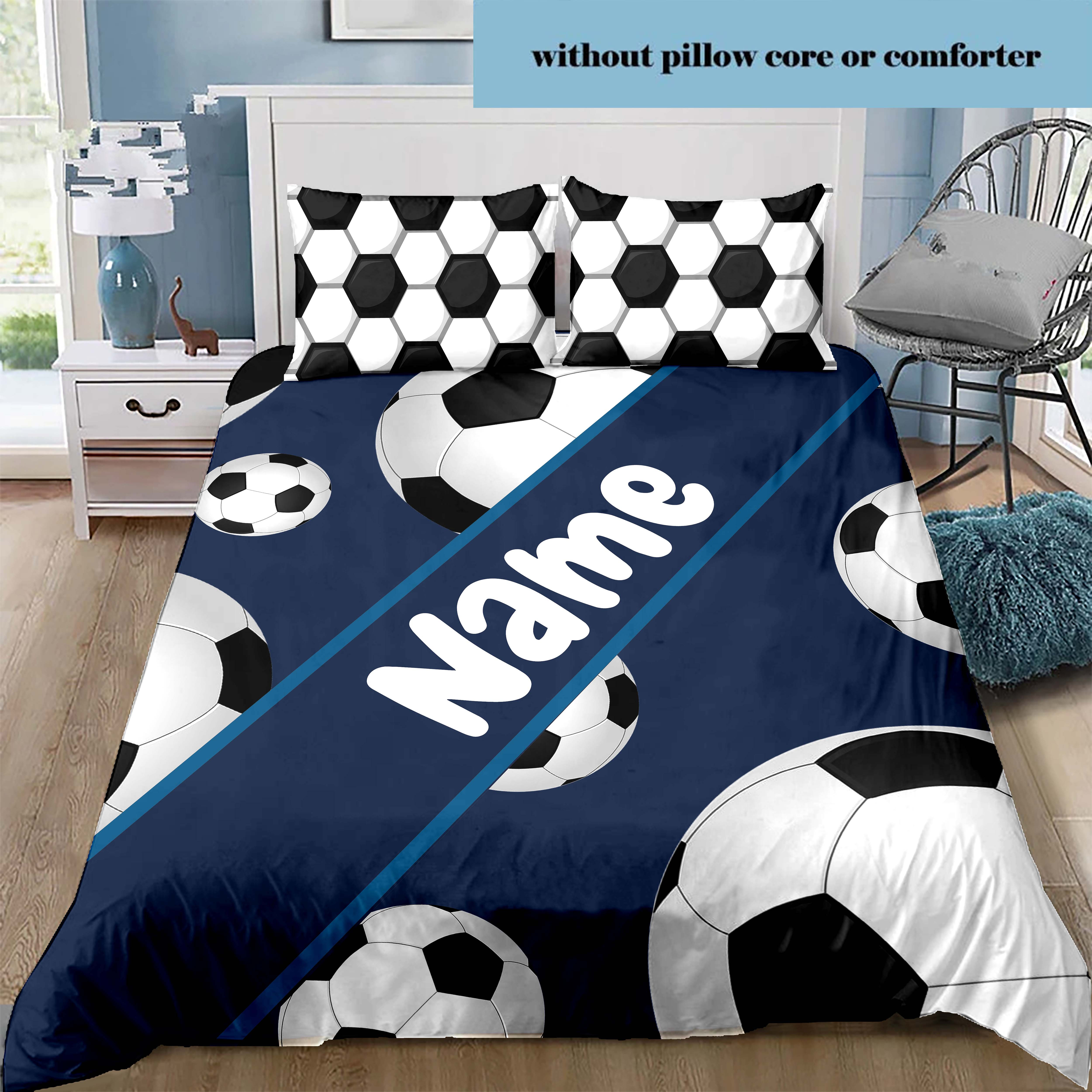 

Housse de Couette Imprimée avec Motif de Football Personnalisé [Personnalisé] (1*Housse de Couette + 2*Taies d'Oreiller, Noyau)