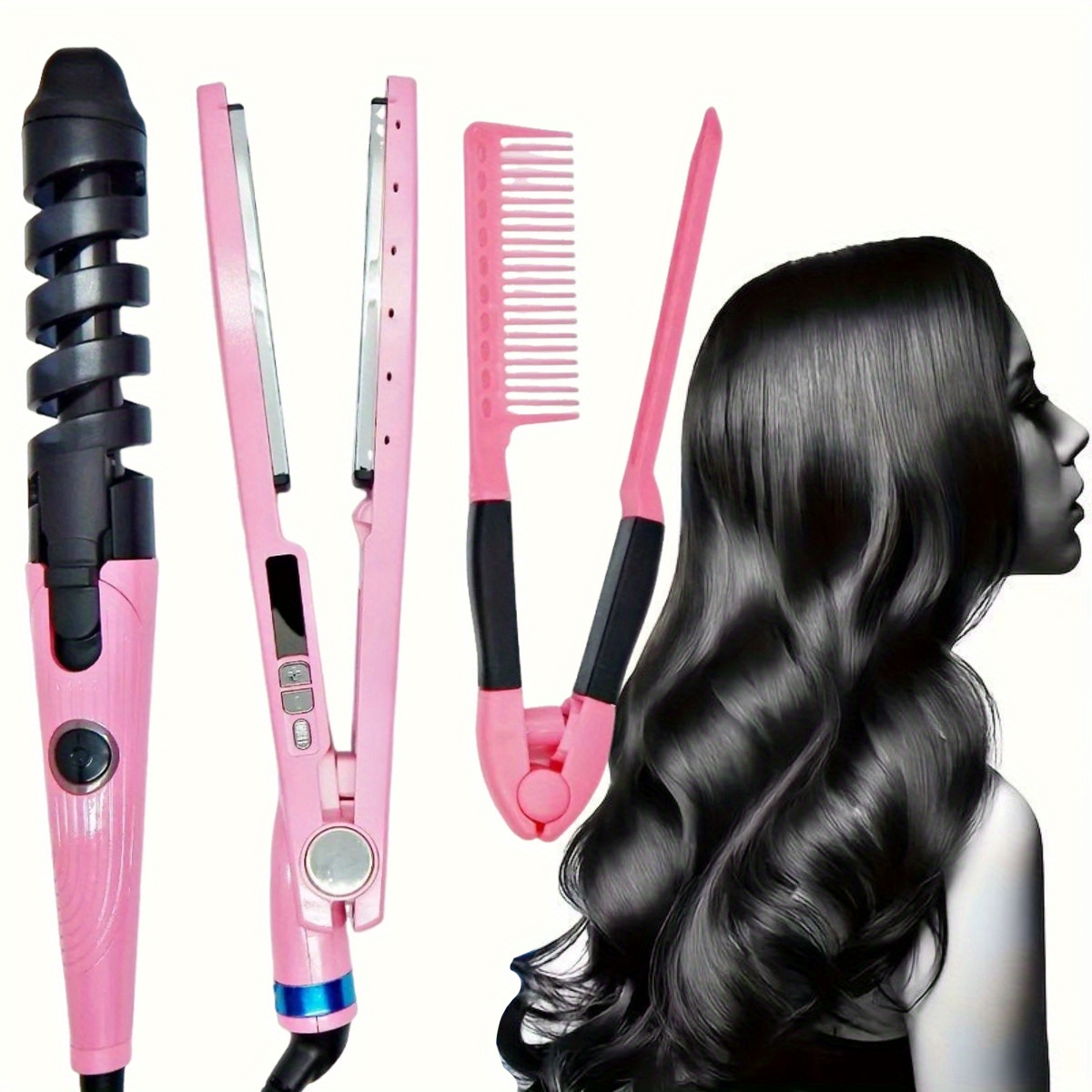 

3pc Straightener Set, Hair Straightener , Curling Iron, V Shape Comb, - Hair Styling Tools Women Gifts For All Hair Types