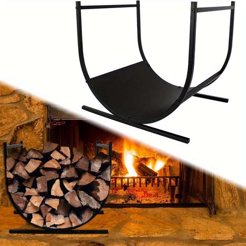E-shop Holzregal Innen Halbrund Holzregal Brennholz Innen Brennholzregale Schwarzer Metallrahmen Brennholzregal 44X37X40Cm Holzlagerung für Holz