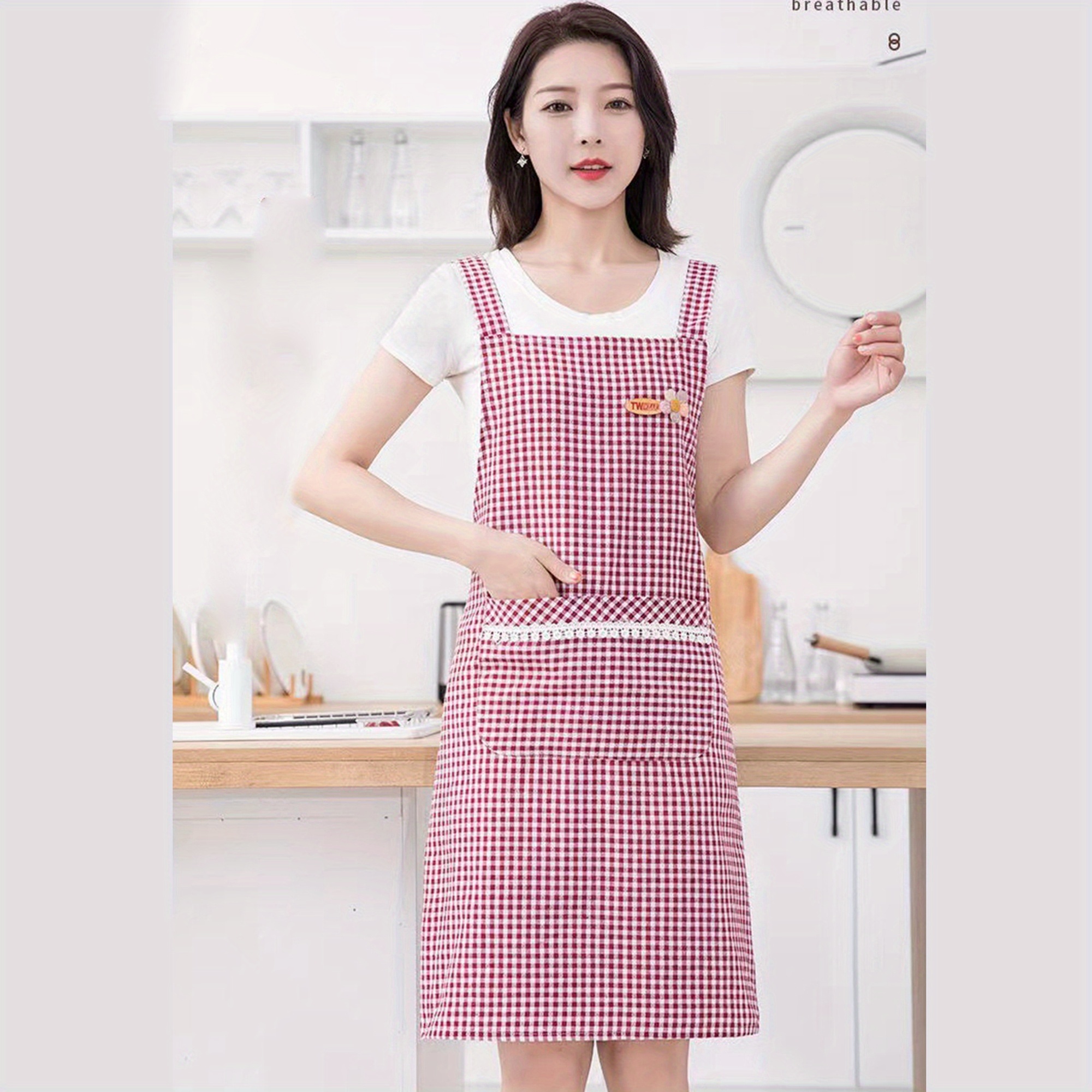 kitchen apron cotton linen h shoulder straps back tie - Temu