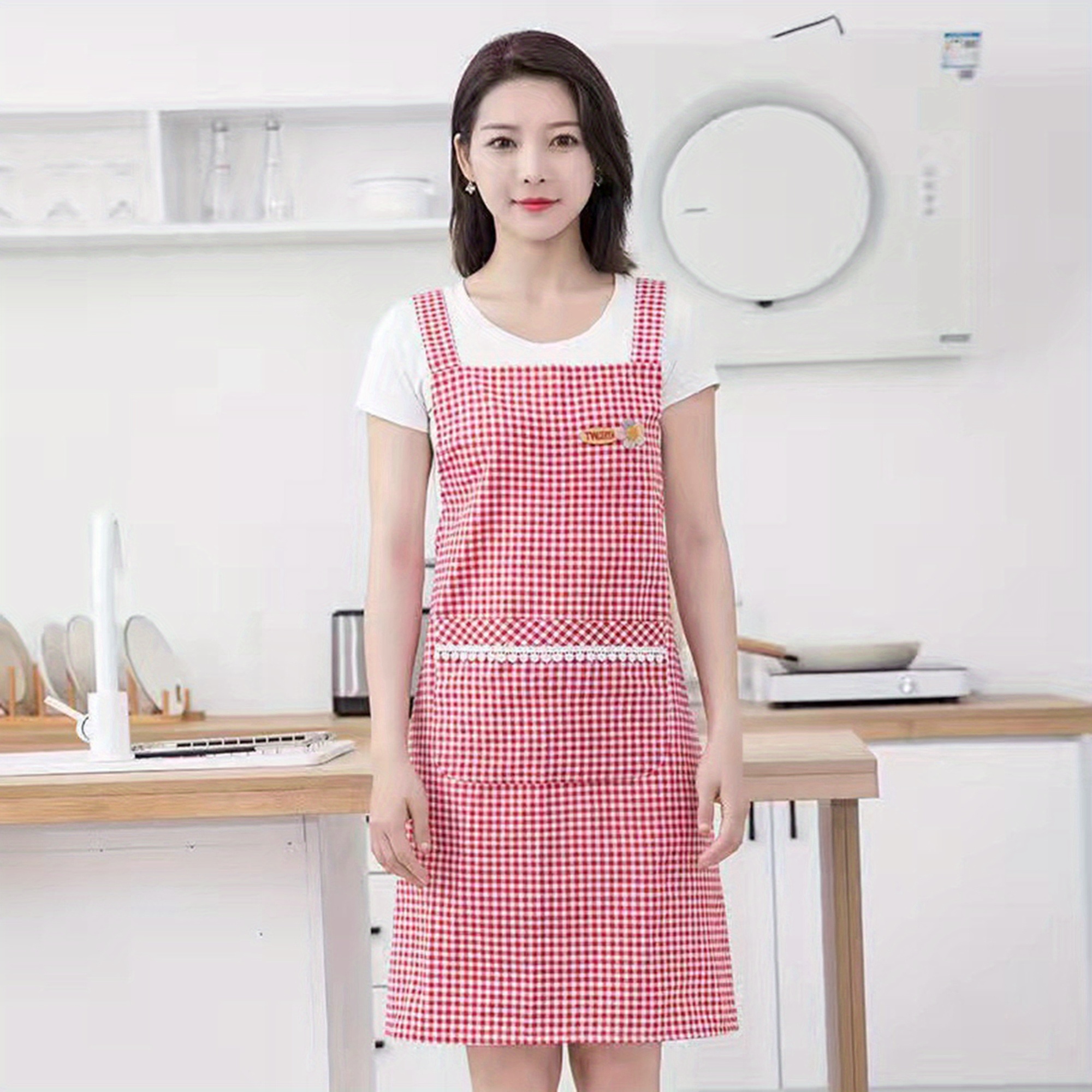 kitchen apron cotton linen h shoulder straps back tie - Temu