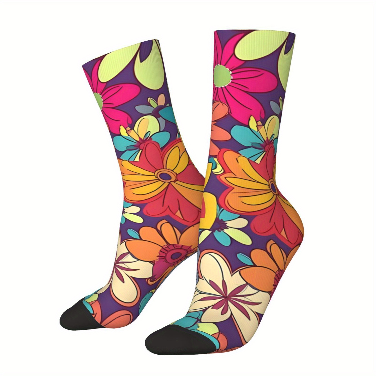 

Retro Flower Power Crazy Men's Socks - Unisex Pattern Printed Novelty Socks - Hand Wash Or - Random