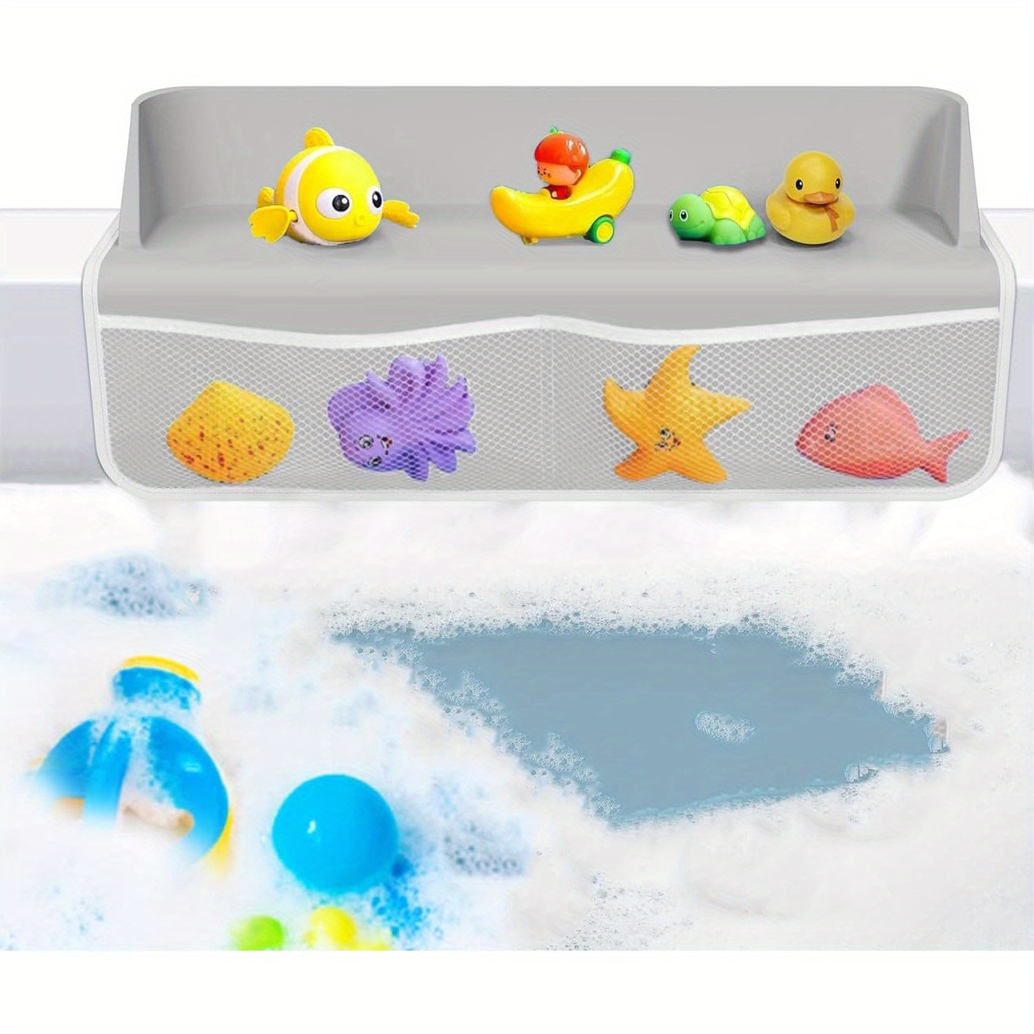 

Bathtub Guard For Tub Kids, 22" Bathtub Toy Tray Caddy Holder Storage For Kids, 8 Suction Cups To Bath Tub, Tub Guard Prevents Water From Splashing In Bathroom