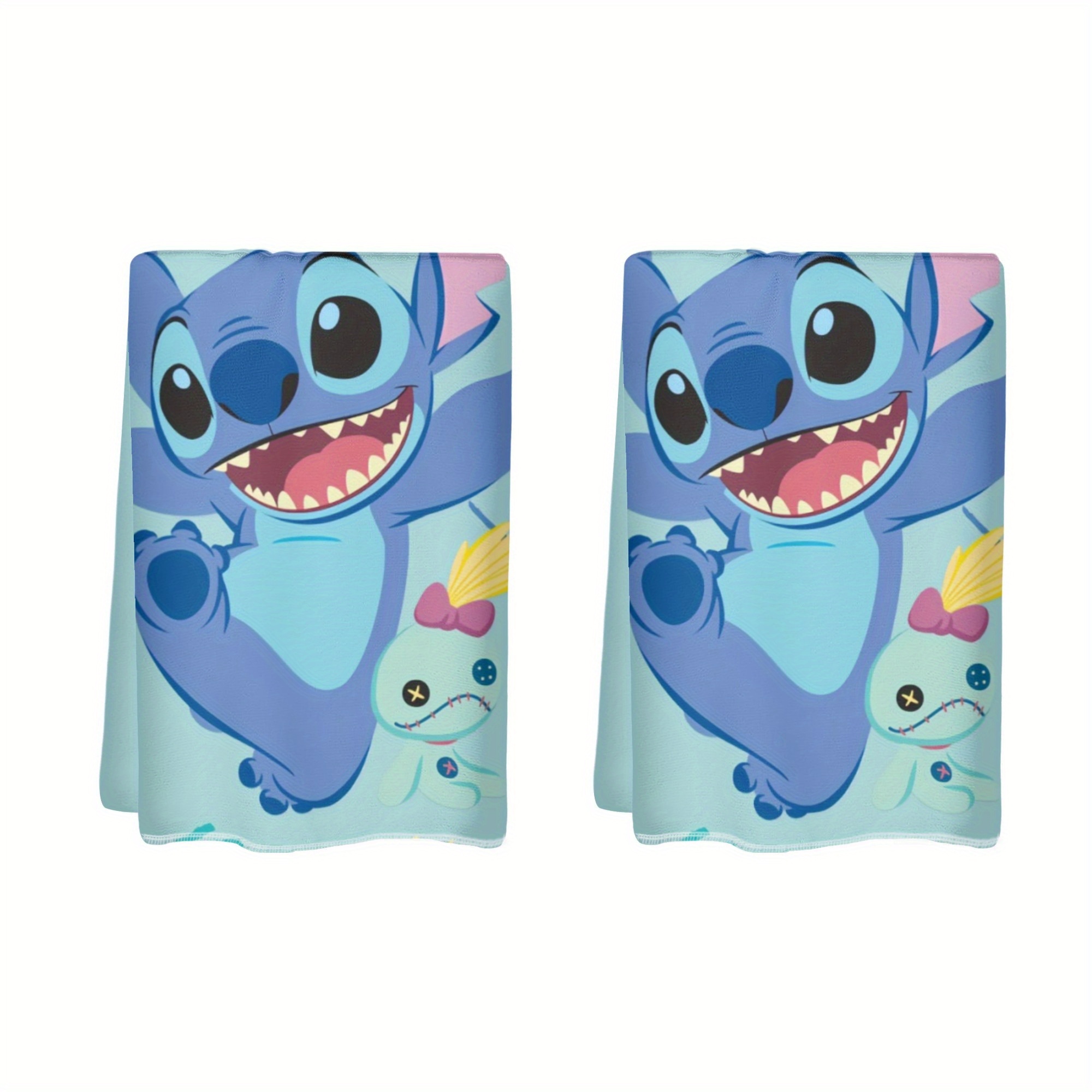 

2pcs Stitch Cartoon Printed Towels , Soft Polyester Fiber, Suitable For Bathroom Face Towels Or Kitchen Table Cleaning Cloths